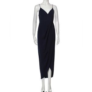 NWT Shona Joy spaghetti strap Draped cocktail evening Dress Navy Size 2 Aus 6